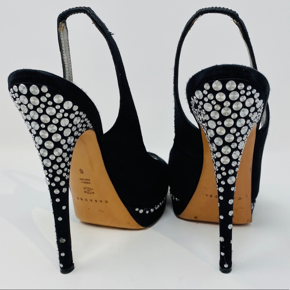 CASADEI**Black Satin Evening Shoes Studs US 6 - Picture 7 of 8